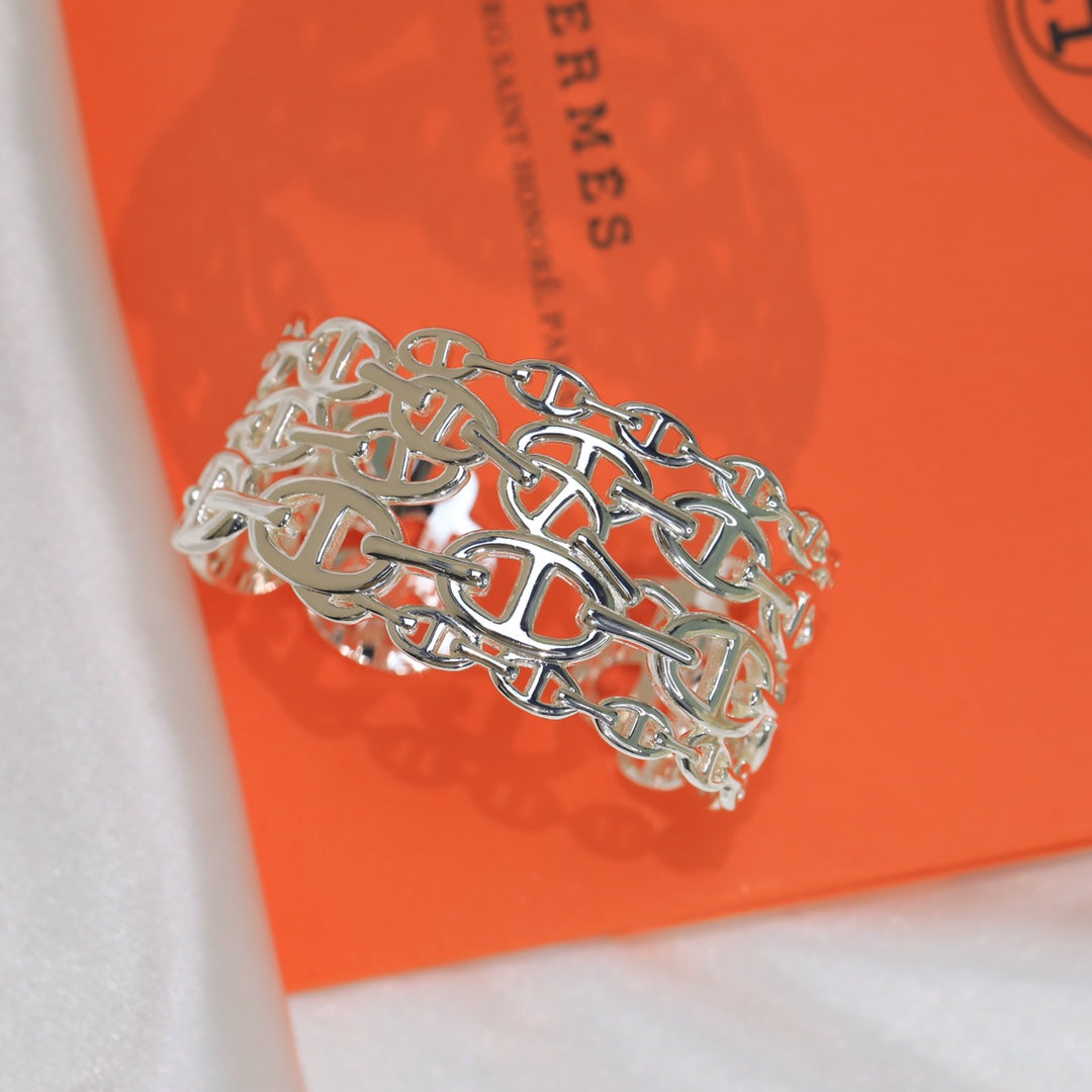 18K Chaine D'Ancre Wide Cutwork H Bracelet