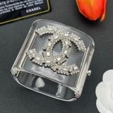 18K CC Pearl Diamond Transparent Cuff Bracelet