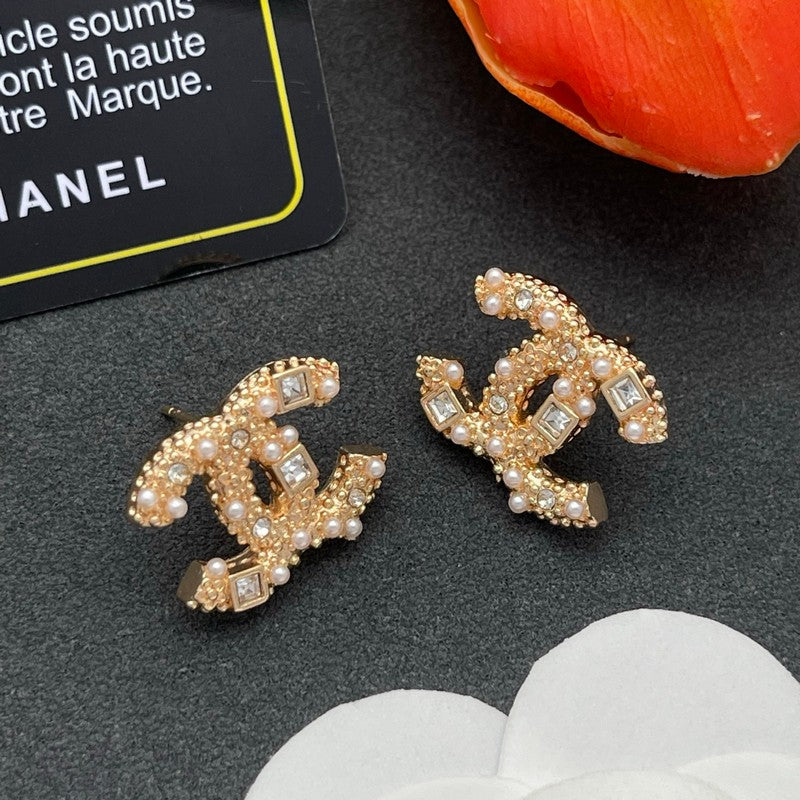 18K CC Pearl & Diamond Earrings