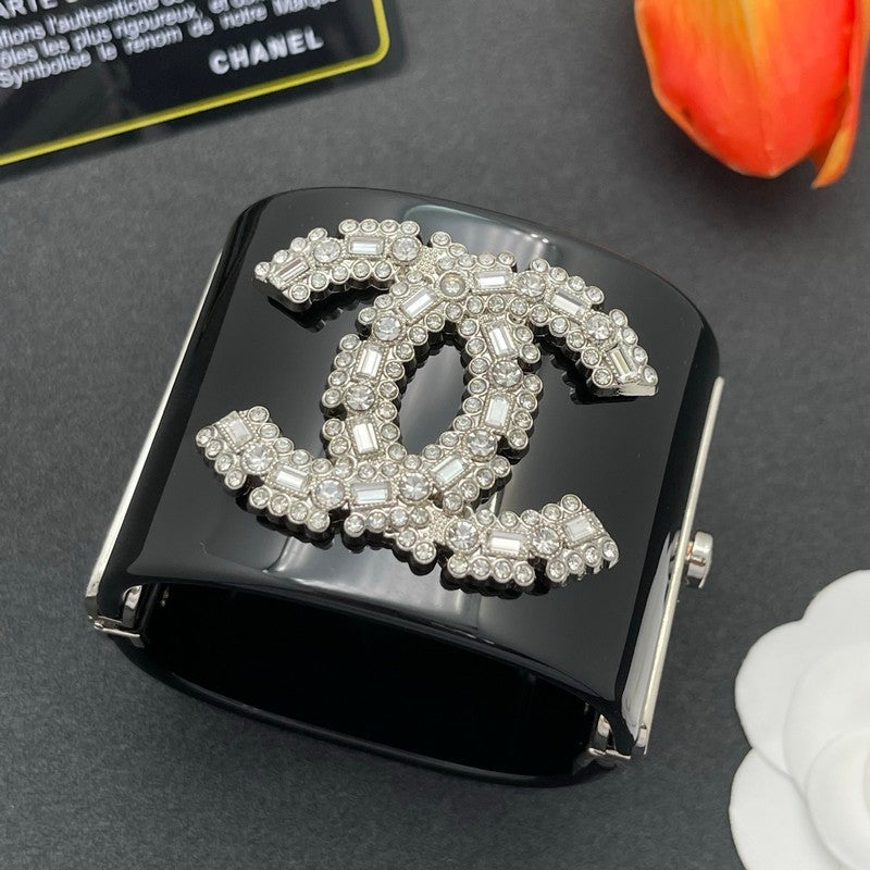 18K CC Pearl Diamond Black Cuff Bracelet