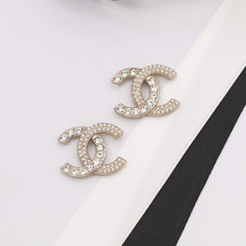 18K CC Pave Diamond Pearl Earrings