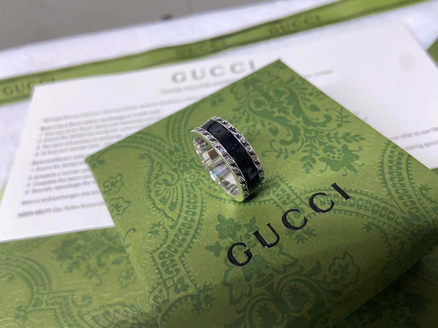 GG Interlocking G Black Enamel Ring