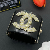 18K CC Pearl Diamond Black Cuff Bracelet