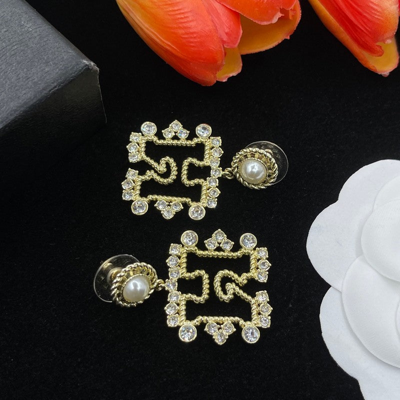 18K CC Diamond Gold Earrings