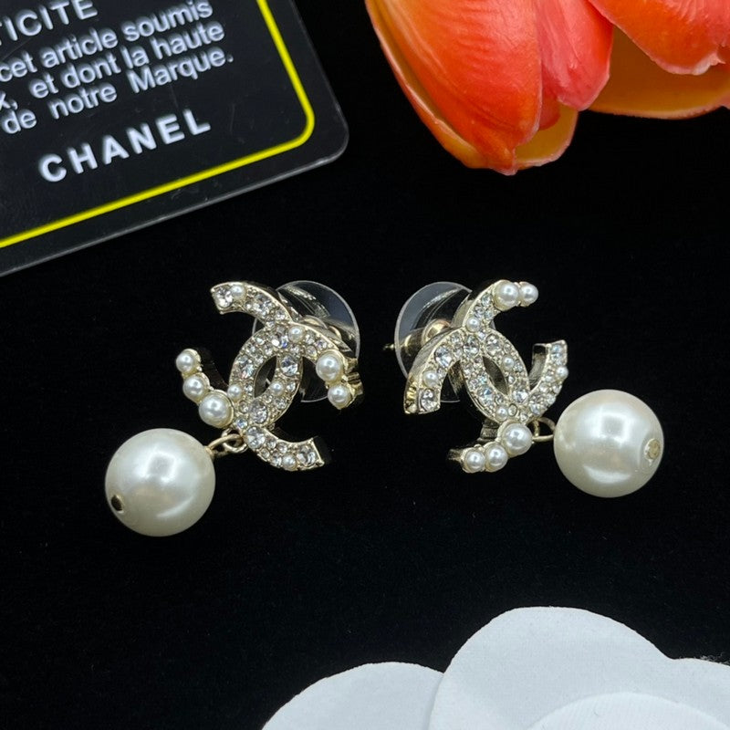 18K CC Pearl Drop Earrings