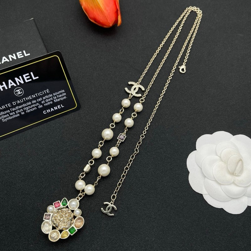18K CC Color Crystal Pearl Chain Necklace