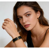 18K Saint Black Leather Gold Bracelet