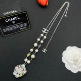 18K CC Color Crystal Pearl Chain Necklace