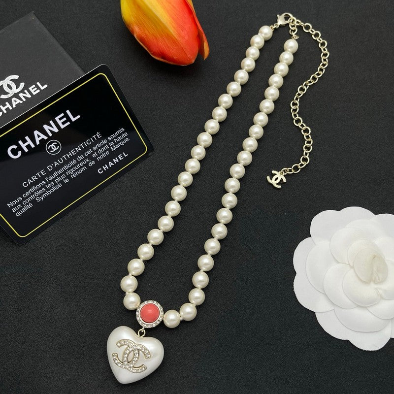 18K CC Heart Pearl Chain Necklace