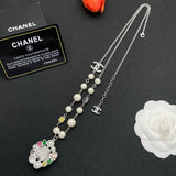 18K CC Color Crystal Pearl Chain Necklace