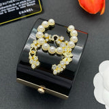 18K CC Pearl & Diamond Black Cuff Bracelet