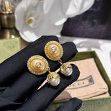 18K GG Flower Pearl Earrings