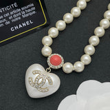 18K CC Heart Pearl Chain Necklace