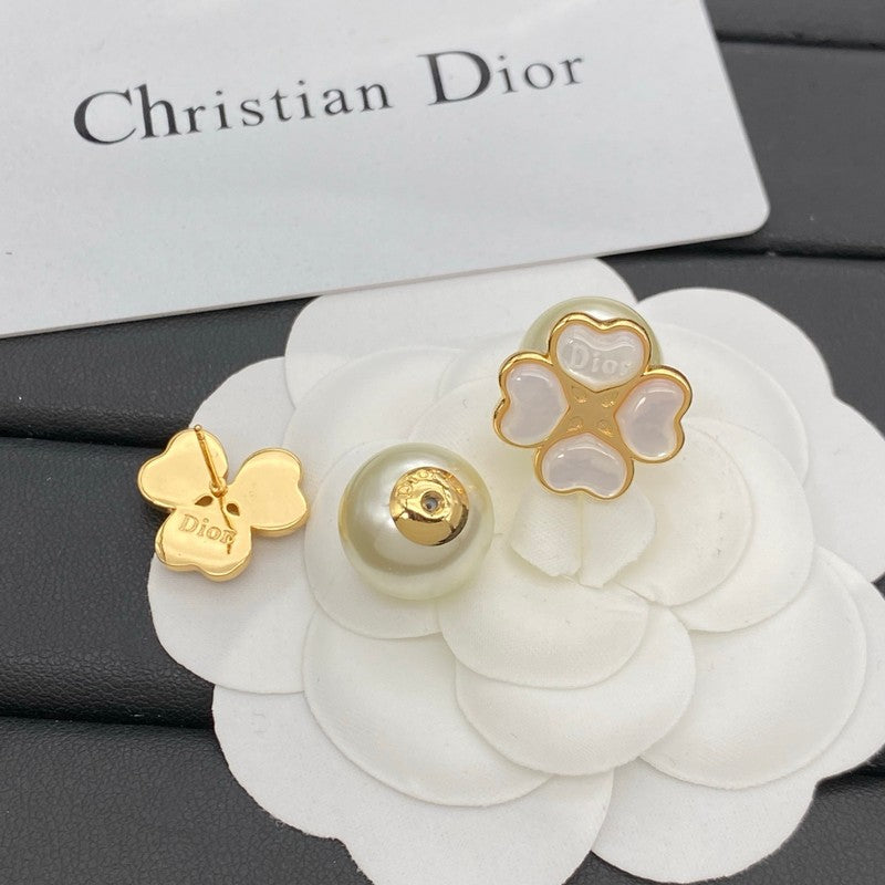 18K CD Clover Pearl Earrings