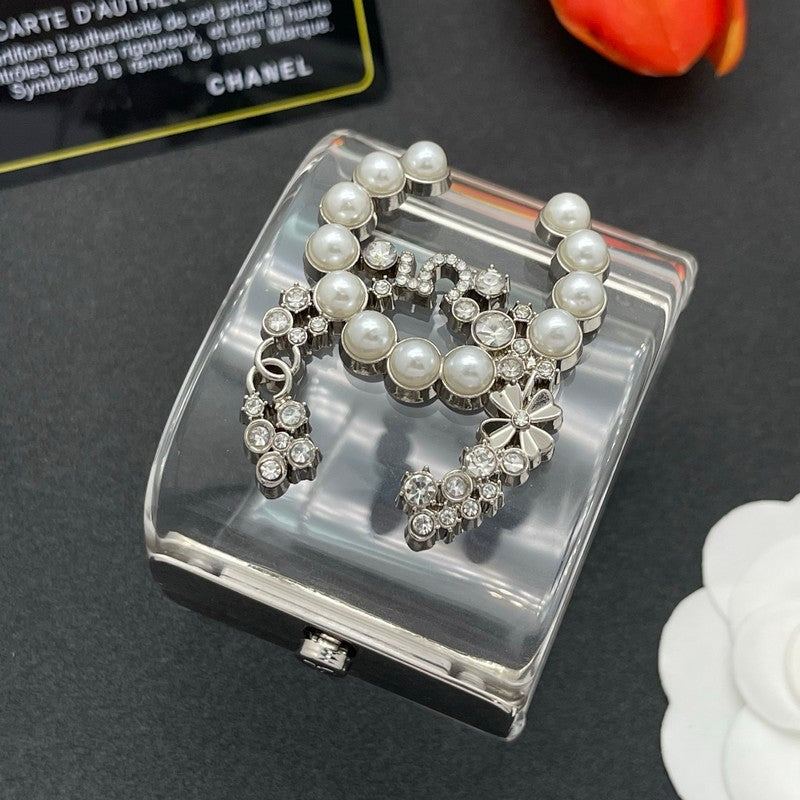 18K CC Pearl & Diamond Transparent Cuff Bracelet