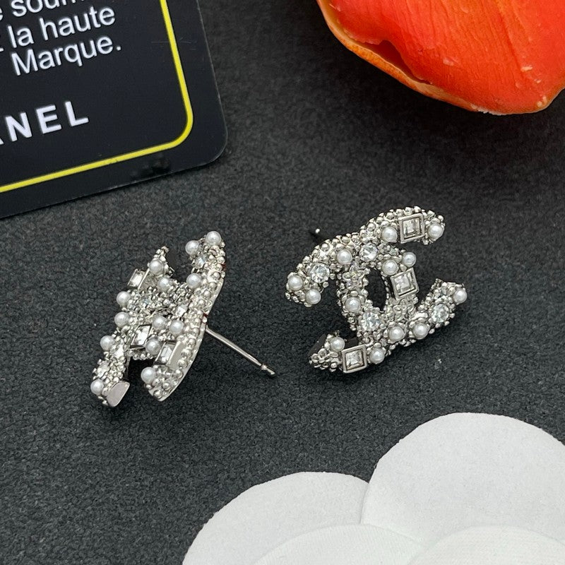 18K CC Pearl & Diamond Earrings