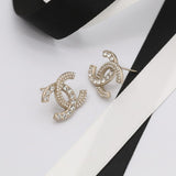 18K CC Pave Diamond Pearl Earrings