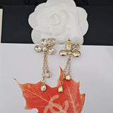 18K CC Crystal Gold Pendant Earrings