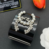 18K CC Pearl & Diamond Black Cuff Bracelet