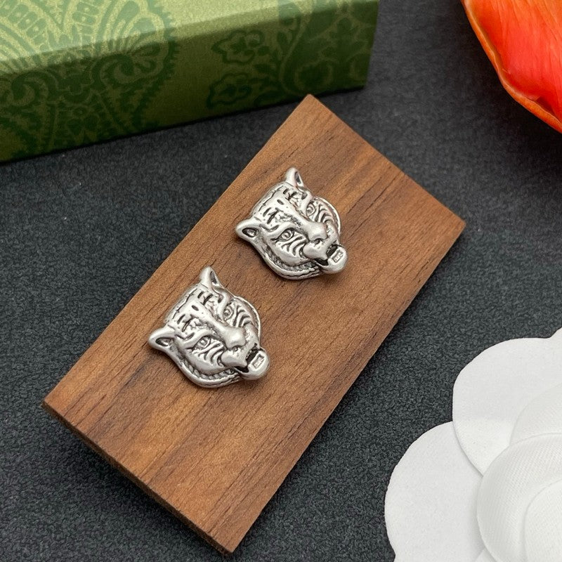 18K GG Tiger Head Gold Earrings