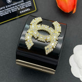 18K CC Pearl Diamond Black Cuff Bracelet