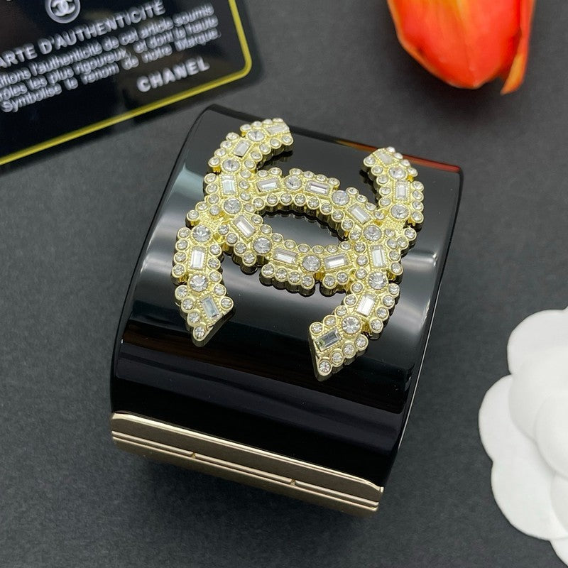 18K CC Pearl Diamond Black Cuff Bracelet