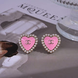 18K CC Pink Heart Pearl Earrings