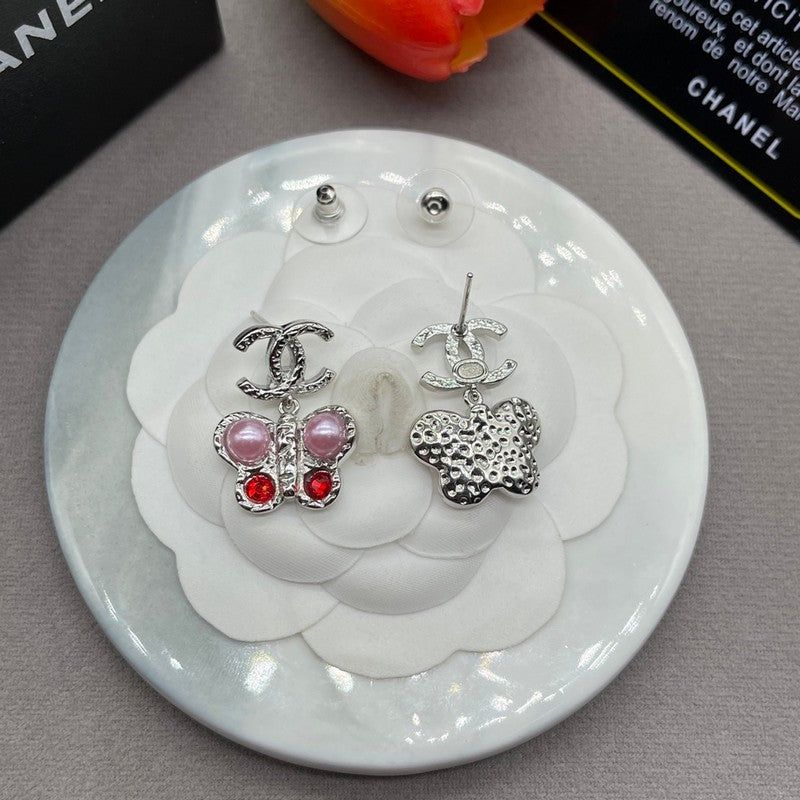 18K CC Pink Butterfly Gold Earrings