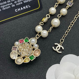 18K CC Color Crystal Pearl Chain Necklace