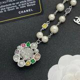 18K CC Color Crystal Pearl Chain Necklace