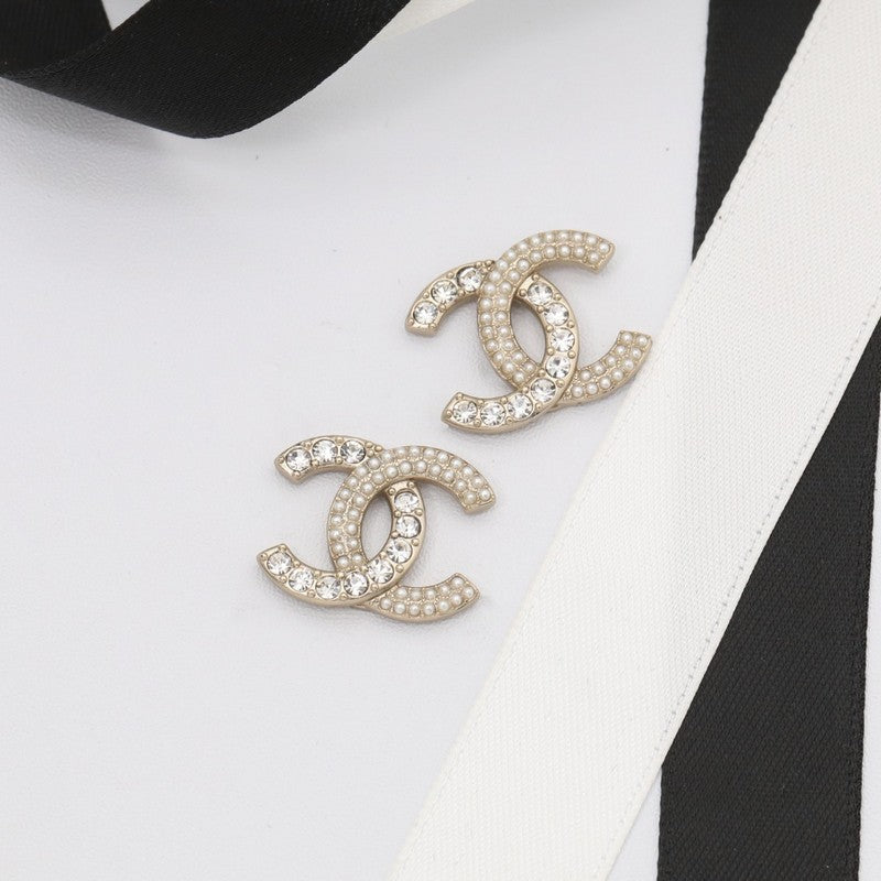 18K CC Pave Diamond Pearl Earrings
