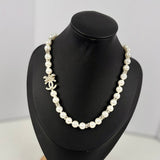 18K CC Bow Diamond Pearl Necklace