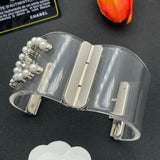 18K CC Pearl & Diamond Transparent Cuff Bracelet