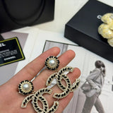 18K CC Leather Gold Earrings