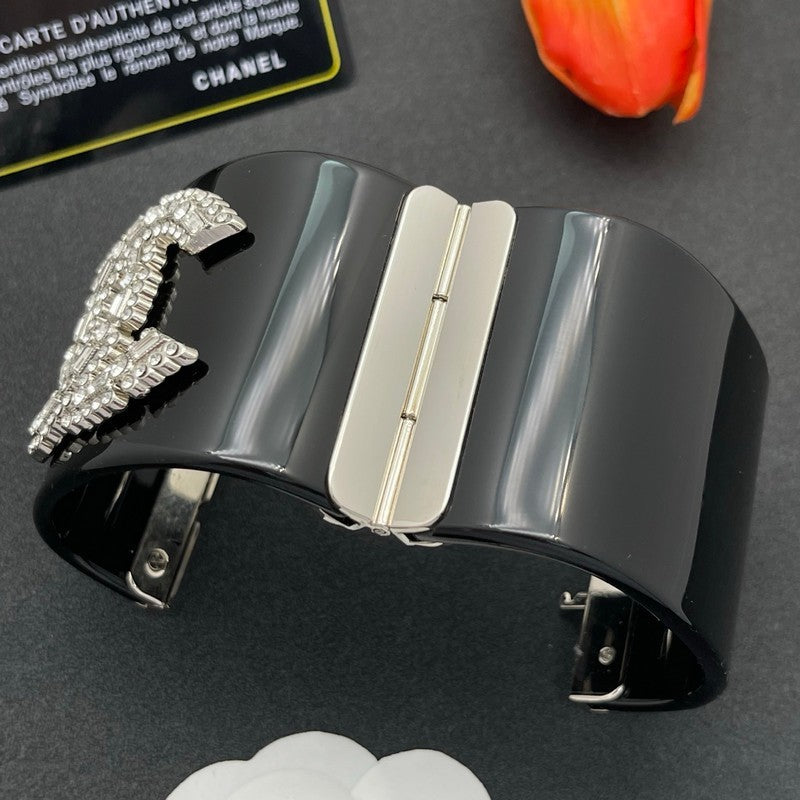 18K CC Pearl Diamond Black Cuff Bracelet