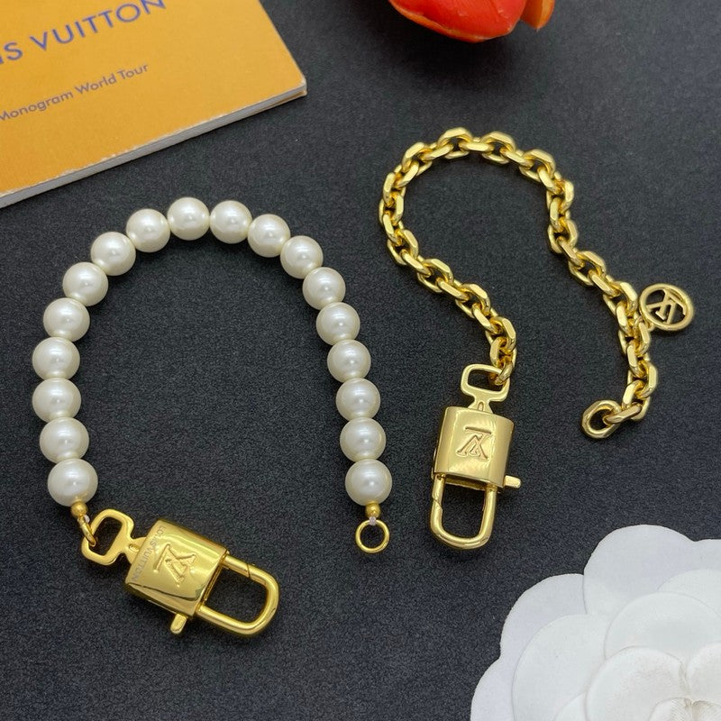 18K Louis Pearl & Gold Chain Bracelet Set