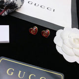 18K GG Heart Red Crystal Earrings
