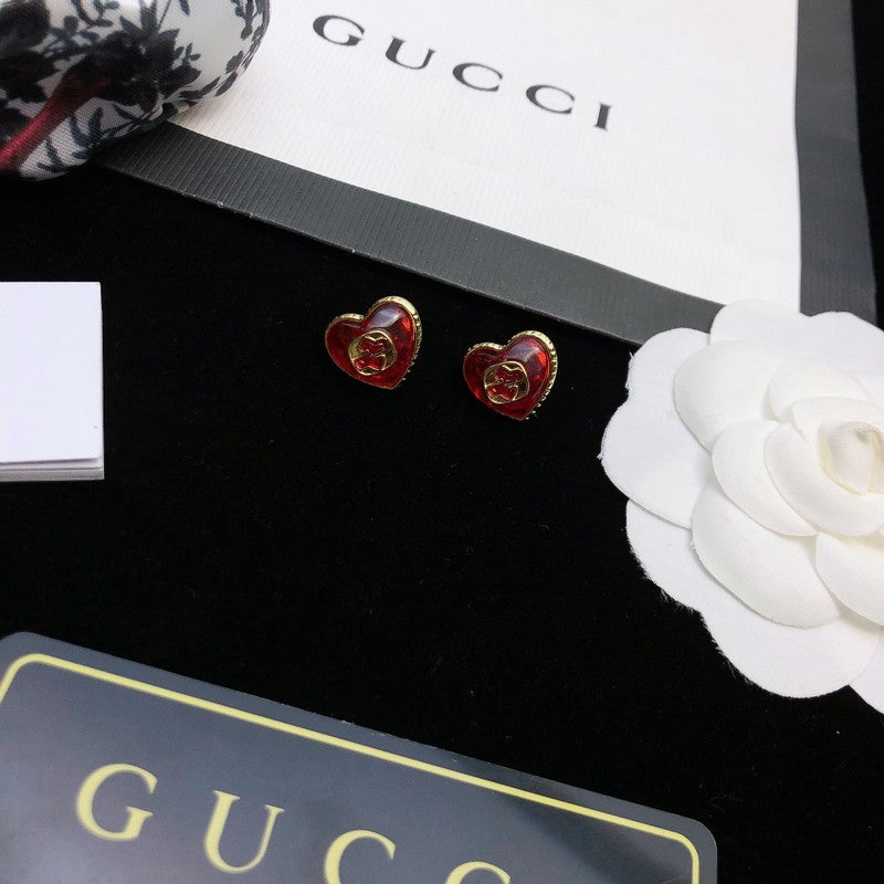 18K GG Heart Red Crystal Earrings