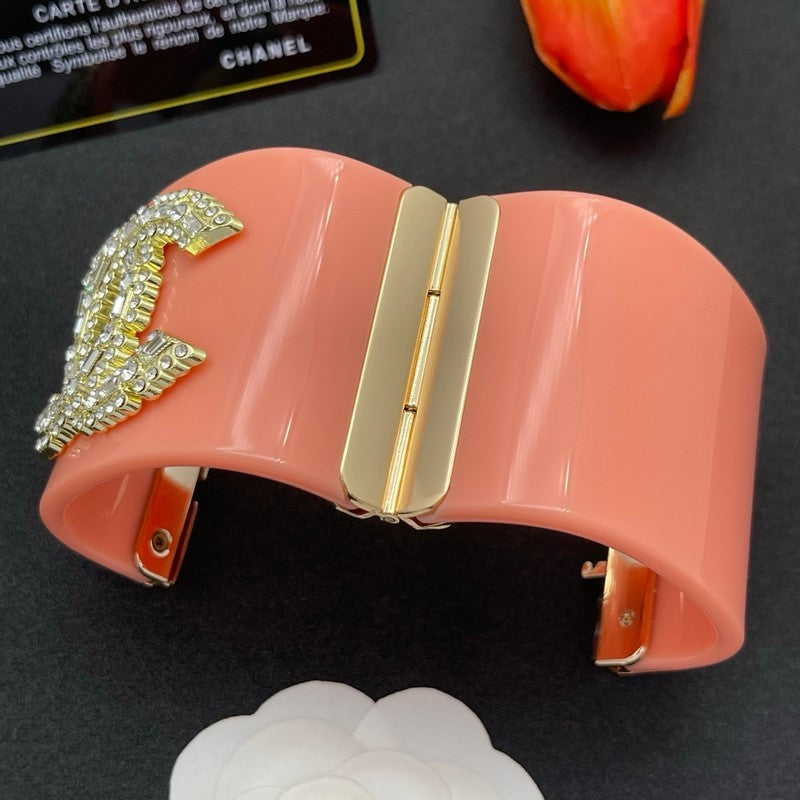 18K CC Pearl Diamond Pink Cuff Bracelet
