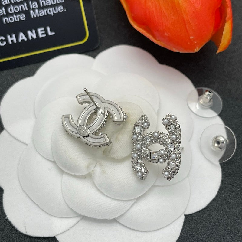 18K CC Pearl & Diamond Earrings