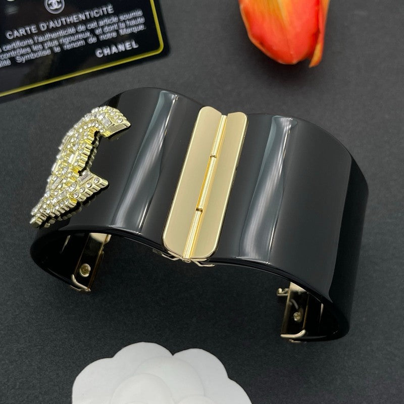 18K CC Pearl Diamond Black Cuff Bracelet