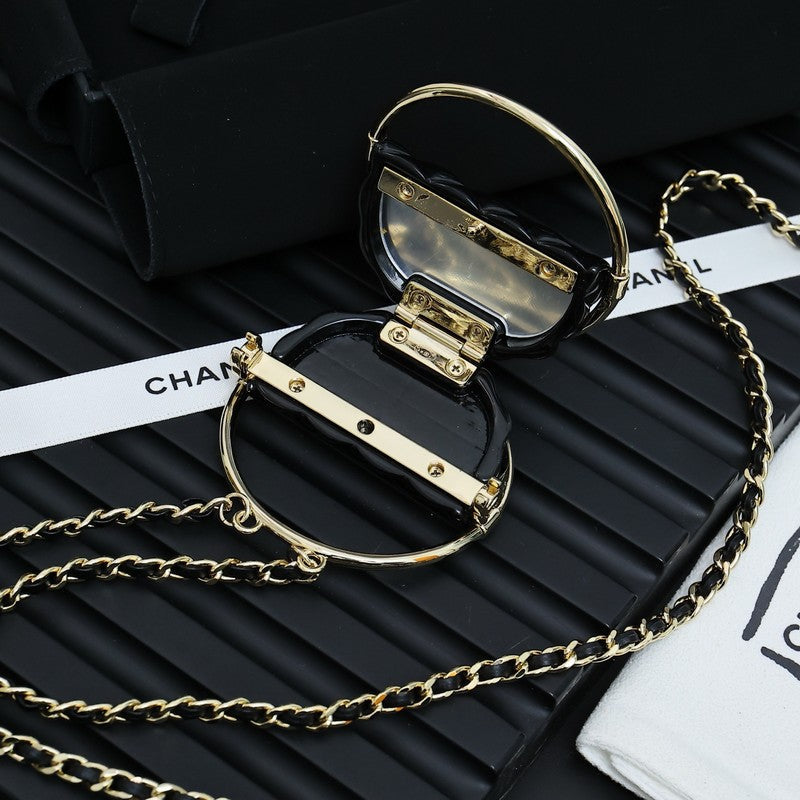 18K CC Black Bag Long Leather Necklace