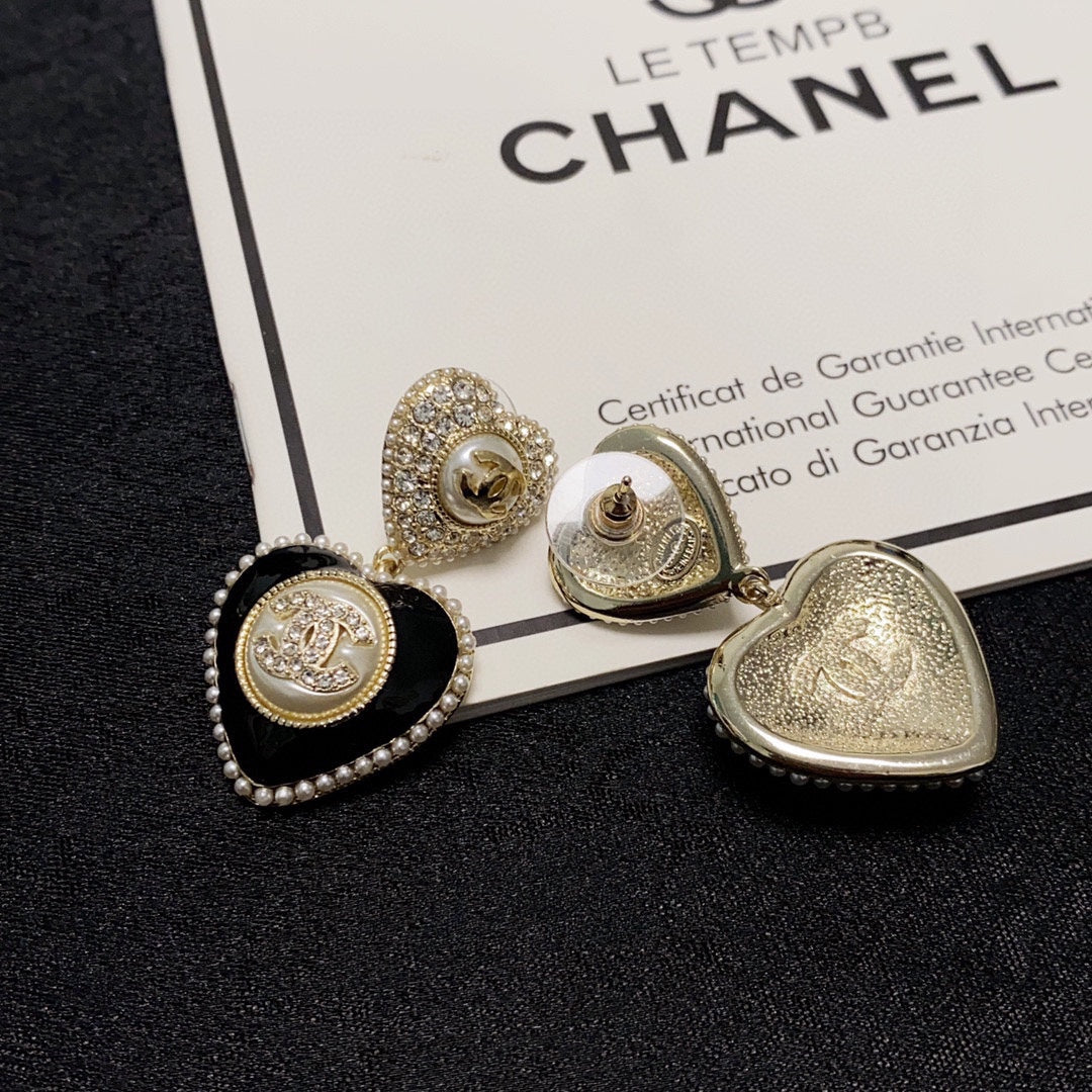 18K CC Black Heart Earrings