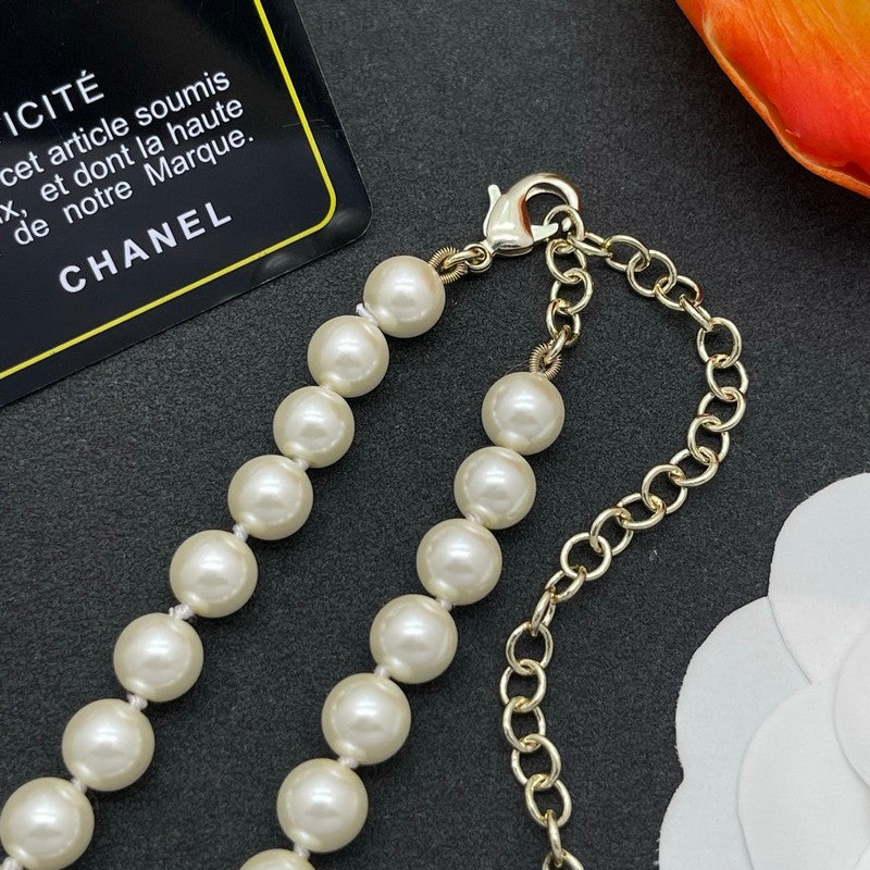 18K CC Heart Pearl Chain Necklace