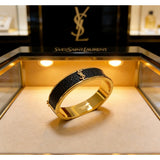 18K Saint Black Leather Gold Bracelet