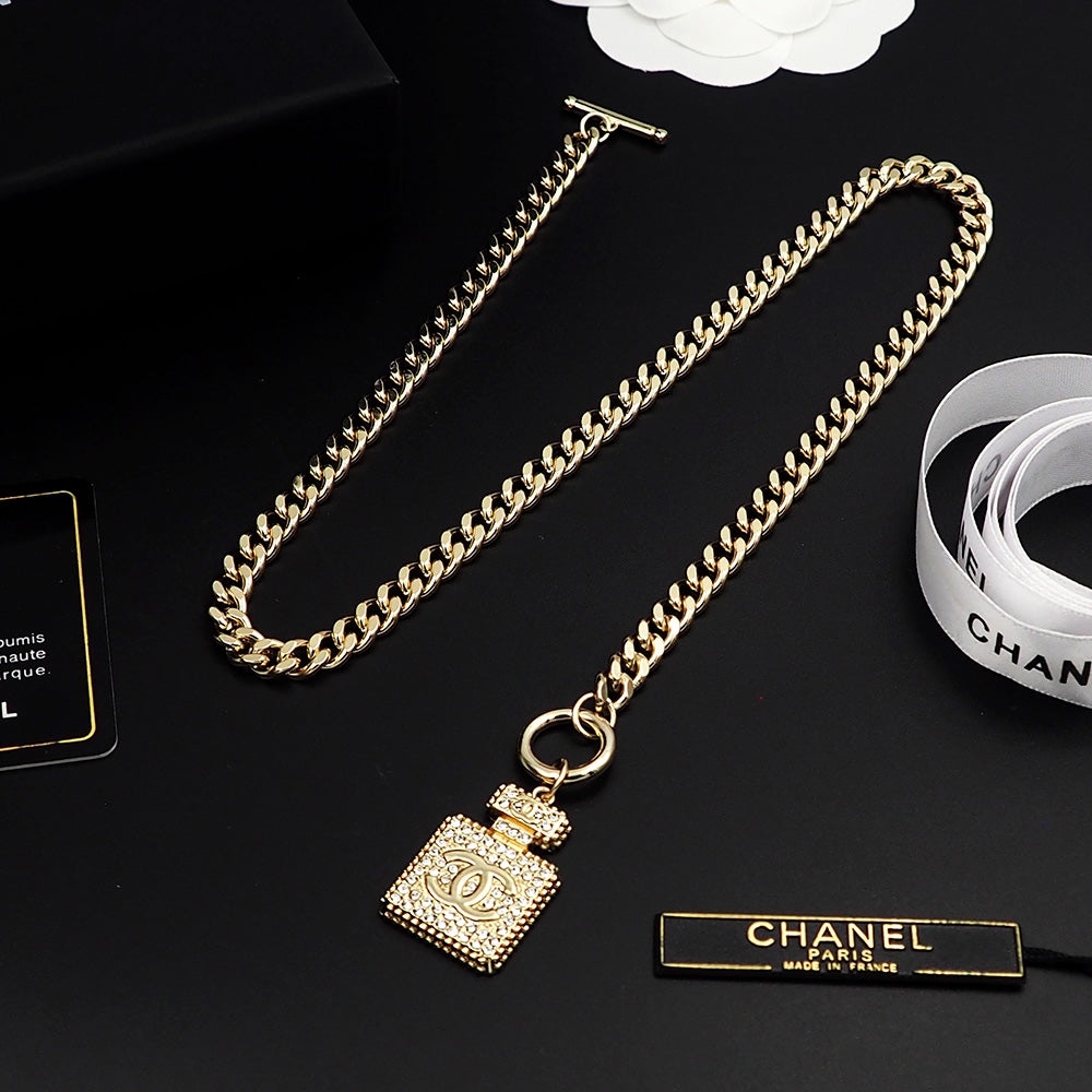 18K CC Diamond Perfume Bottle Pendant Necklace