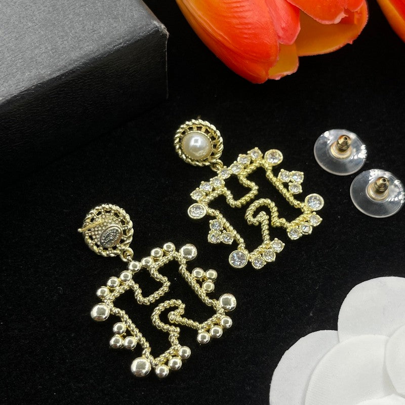 18K CC Diamond Gold Earrings