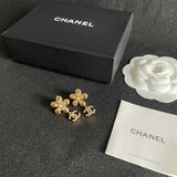 18K CC Diamond Flower Gold Earrings