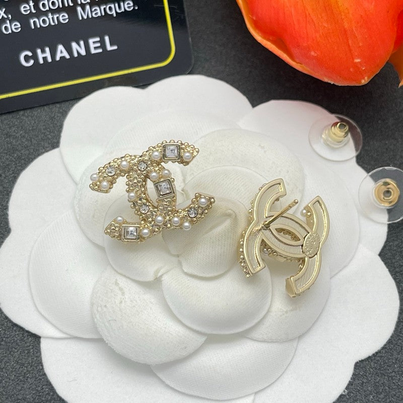 18K CC Pearl & Diamond Earrings