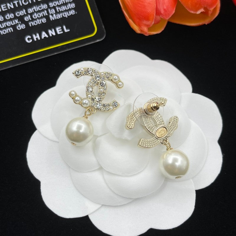 18K CC Pearl Drop Earrings